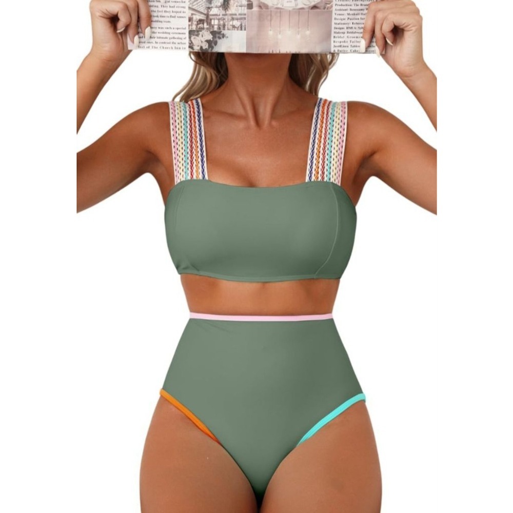 Women's Unbranded Green Multi-color Bikini Set Size L Swimsuit One-piece Swimwea